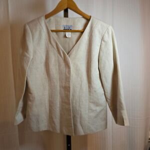 David N. Beige Linen Y2K Lined Blazer Womens 8 Button Down 3/4 Sleeve Career EUC